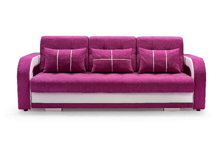 Canapea trei locuri Nicole (roz închis + Alb) (cu taburete)