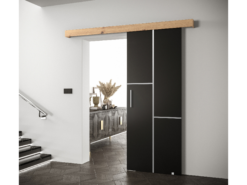 Uși culisante 90 cm Sharlene VII (negru mat + stejar artisan + argintiu)