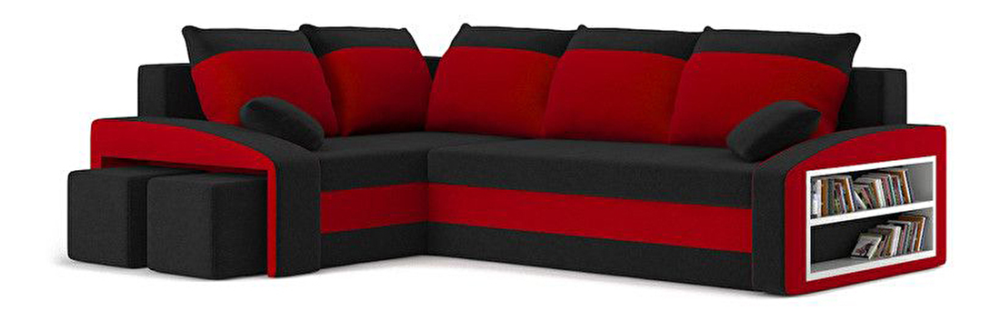 Colțar Ginevra (negru + roșu) (cu raft și taburete) (S)