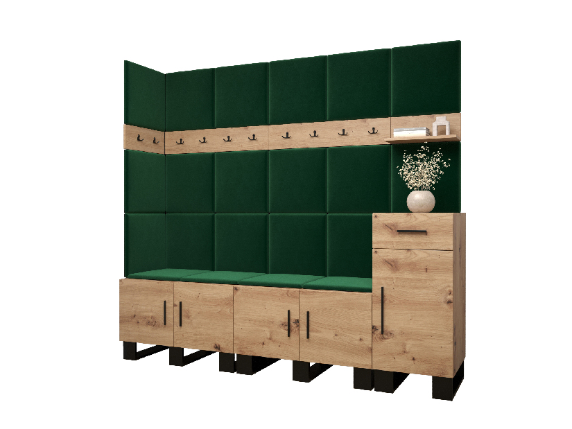 Set mobilier pentru hol Amanda 9 (Stejar artisan + verde)