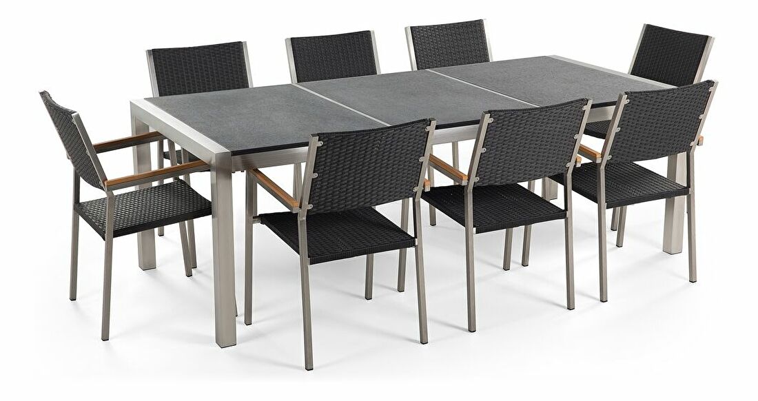 Set de masă pentru grădină Grosso (grafit) (scaune din ratan) (pentru 8 persoane) (piatră)