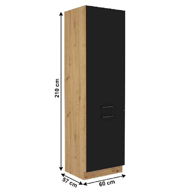 Dulap pentru frigider încorporat Meriel 60 LO-210 2F (negru + stejar artisan)