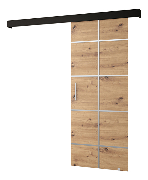 Uși culisante 90 cm Sharlene III (stejar artisan + negru mat + argintiu)