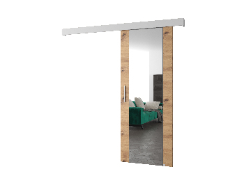 Uși culisante 90 cm Sharlene II (stejar artisan + alb mat + argintiu) (cu oglindă)