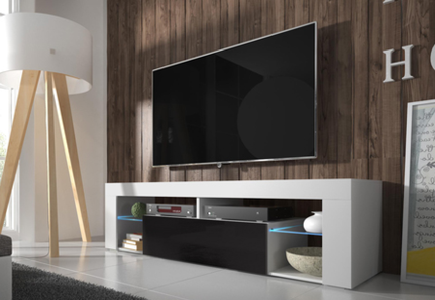 Masă TV/ Comodă Liala (alb + negru lucios) (cu LED) *vânzare stoc