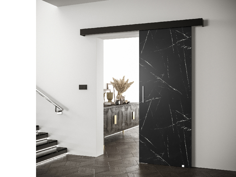 Uși culisante 90 cm Sharlene I (marmură negru + negru mat + argintiu)