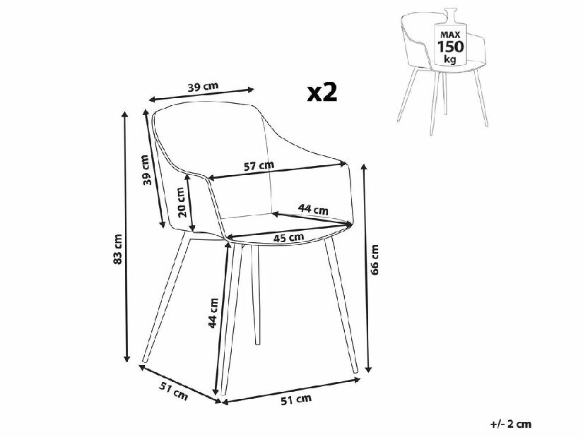 Set 2 buc. scaune de sufragerie FONOR (alb)