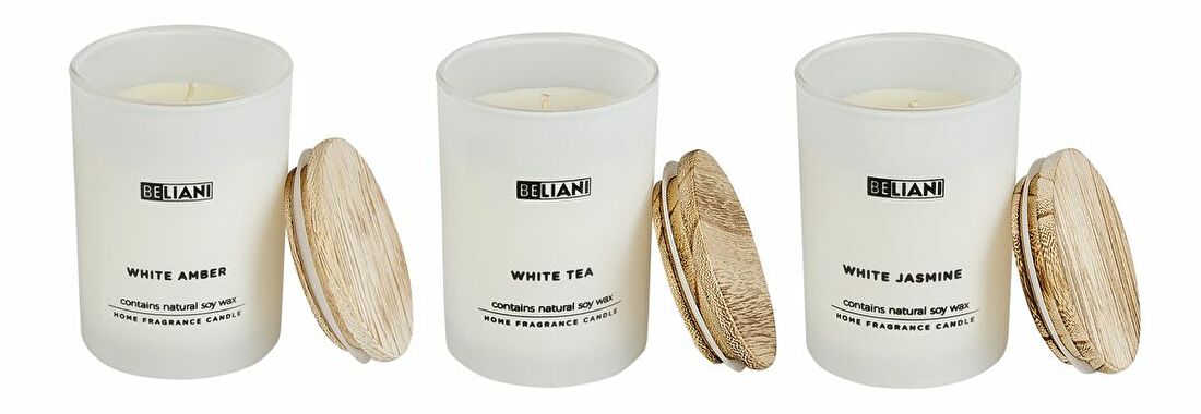 Set de 3 lumânări parfumate cu chihlimbar alb/ceai alb/iasomie albă Saturnus (alb) 