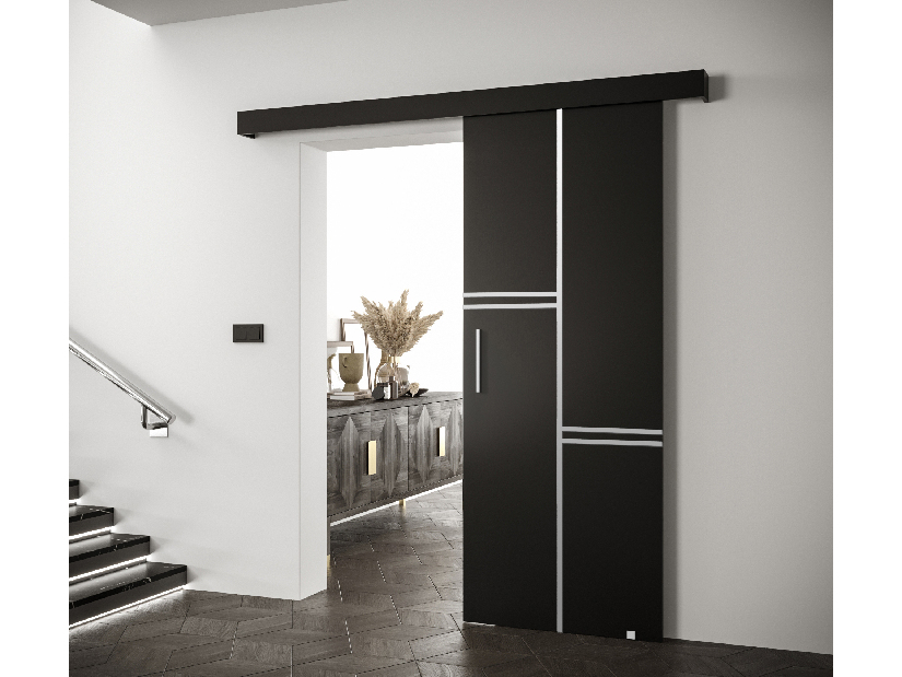 Uși culisante 90 cm Sharlene VIII (negru mat + negru mat + argintiu)
