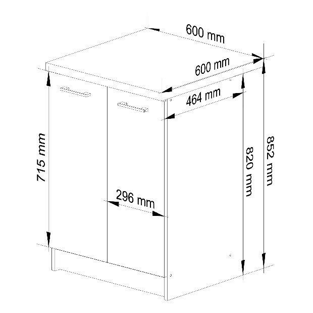 Dulap inferior de bucătărie Ozara S60 2D (alb + beton)