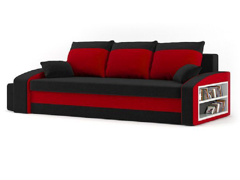 Canapea Hanifa (negru + roșu) (cu raft și taburete) 
