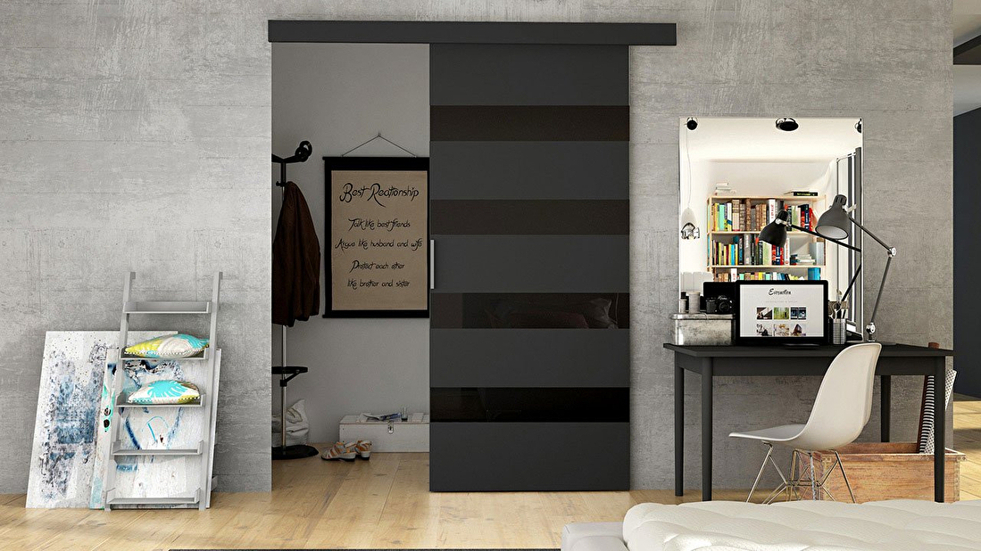 Uși glisant de interior V (negru + negru lacobel)