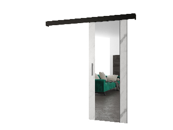 Uși culisante 90 cm Sharlene II (marmură alb + negru mat + argintiu) (cu oglindă)
