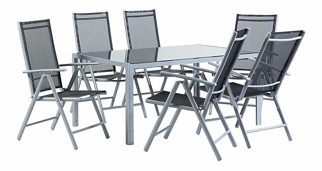Set de masă pentru grădină CARAMBA (aluminiu) (negru) (pentru 6 persoane)