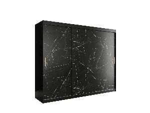 Dulap de haine 250 cm Marbelo T (mat negru + marmură neagră)