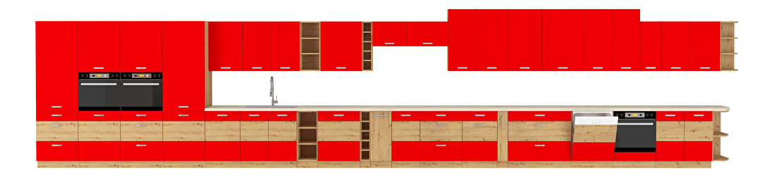 Bucătărie de colț Arryn 275 + 170 cm (stejar artisan + roșu)