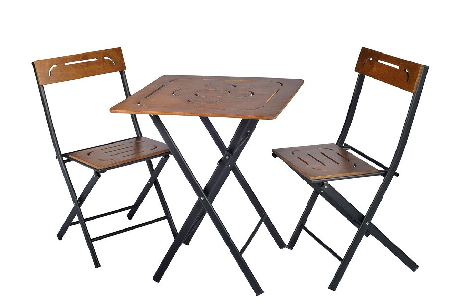 Set masă scaune de grădină (3 buc) Bonita (nuc + Negru)