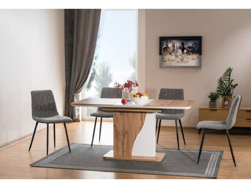 Masă de sufragerie extensibilă 120-160 cm Suzette (alb + gri) (pentru 4 până la 6 persoane)