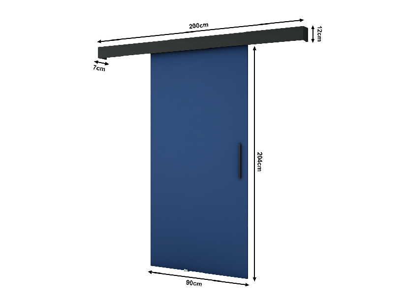 Uși culisante 90 cm Louis I (albastru închis + negru mat + negru mat)