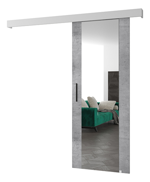 Uși culisante 90 cm Sharlene II (beton deschis + alb mat + negru) (cu oglindă)