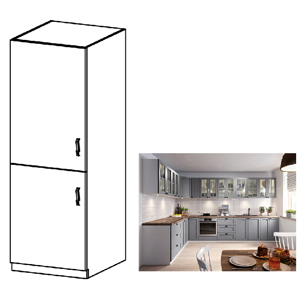 Dulap de bucătărie pentru frigider încorporat D60ZL Lanaya (alb + gri mat) (S)