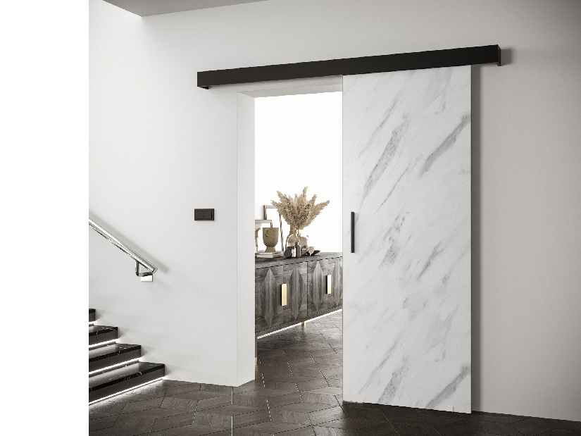 Uși culisante 90 cm Sharlene I (marmură alb + negru mat + negru)