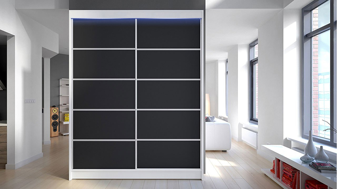 Dulap cu uși culisante IV (Alb + Negru) (Iluminat LED RGB color)