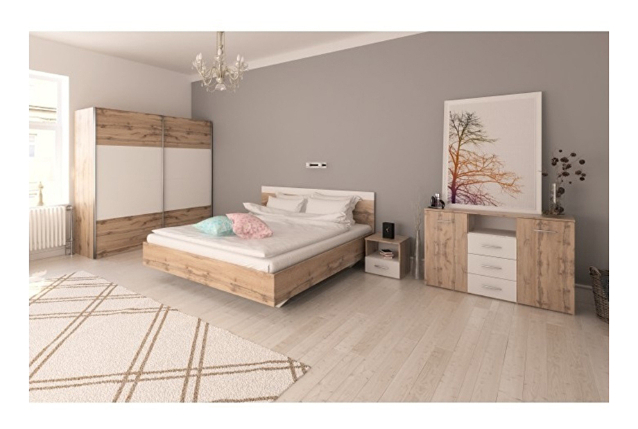 Dormitor 180 cm Gaila (stejar wotan + alb) 