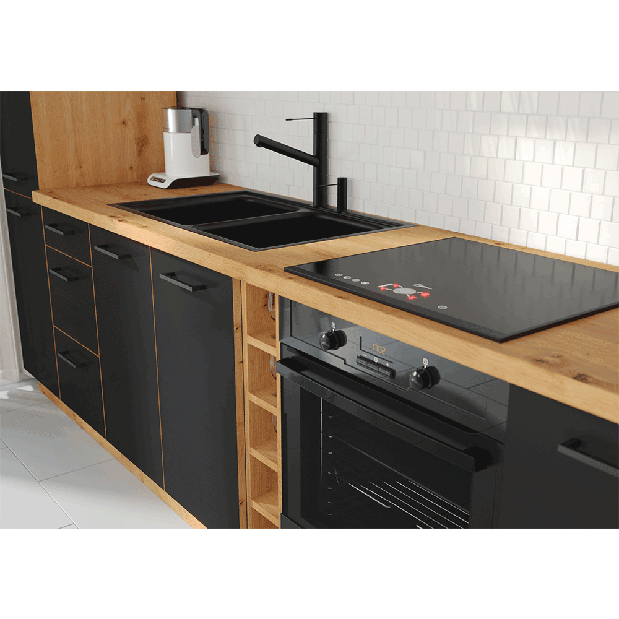 Dulap inferior de bucătărie Meriel 15 D CARGO (negru + Stejar artisan)