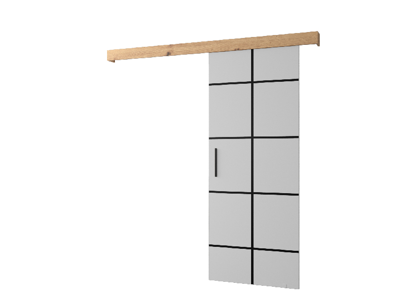 Uși culisante 90 cm Sharlene III (alb mat + stejar artisan + negru)