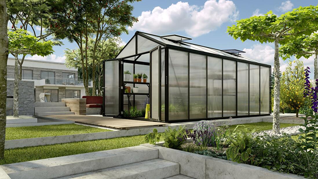 Stil clasic Greenhouse Poseidon 13800 (policarbonat + sticlă securizată + negru)