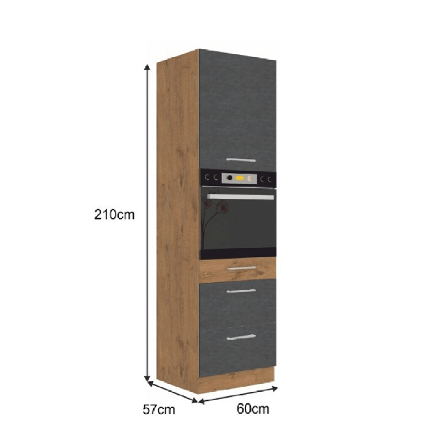 Dulap de bucătărie pentru electrocasnice încorporate 60 DPS-210 3S 1F Velaga (gri mat + stejar lancelot)