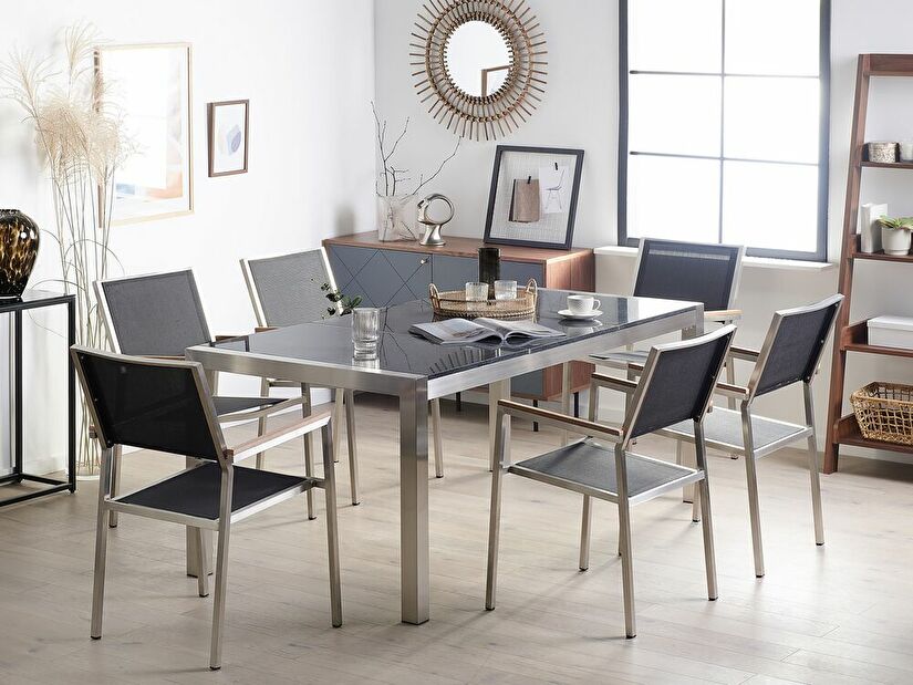 Set de masă pentru grădină Grosso (grafit) (scaune negre) (pentru 6 persoane) (granit)