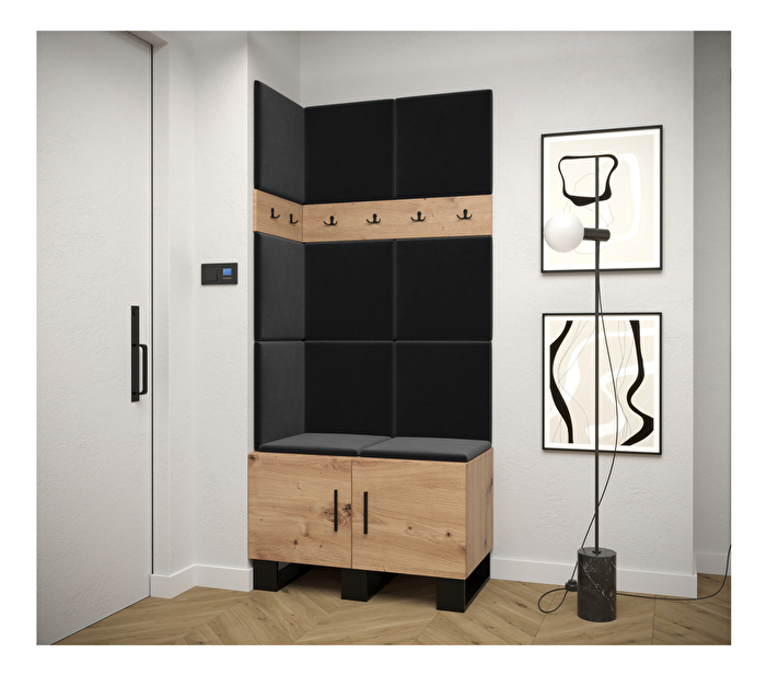 Set mobilier pentru hol Amanda 11 (Stejar artisan + Negru)