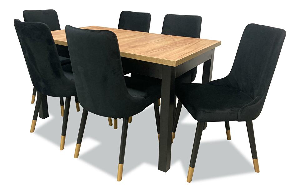 Set masă scaune pentru sufragerie Alita 4 (stejar auriu + negru) (pentru 6 persoane)