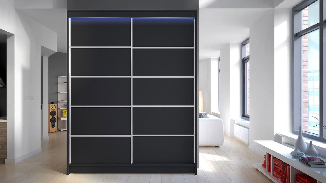 Dulap cu uși culisante Bianca IV (Negru) (Iluminat LED RGB color)