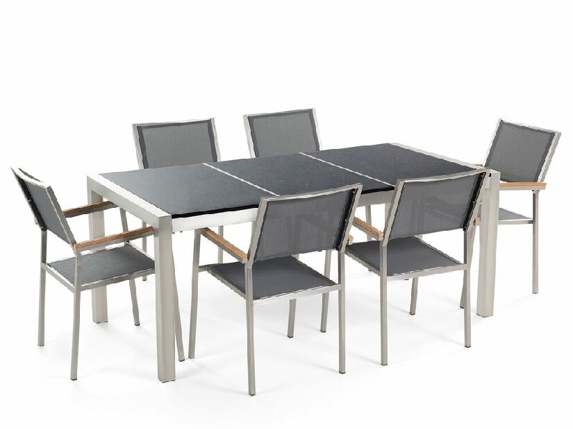 Set de masă pentru grădină Grosso (negru + grafit) (scaune gri) (pentru 6 persoane) (granit)