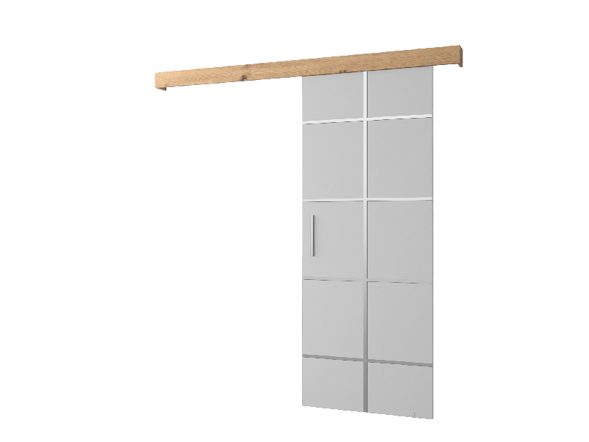 Uși culisante 90 cm Sharlene III (alb mat + stejar artisan + argintiu)