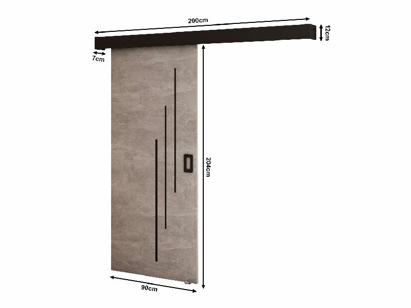 Uși culisante 90 cm Bethany V (beton + negru mat)