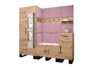 Set mobilier pentru hol Amanda 13 (Stejar artisan + roz)