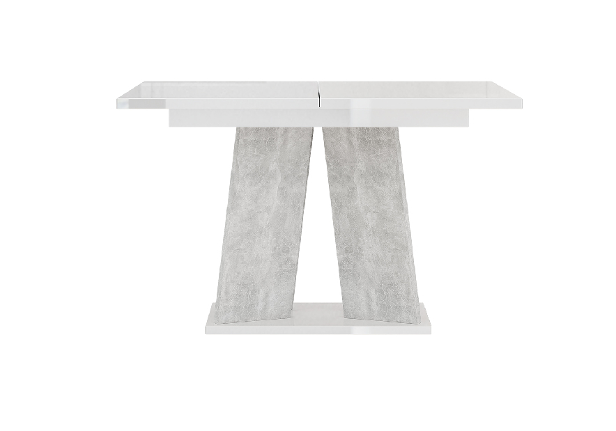 Masă de sufragerie Mulnu (alb lucios + piatră) (pentru 4 până la 6 persoane)
