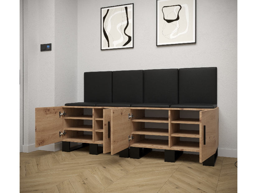 Set mobilier pentru hol Amanda 20 (Stejar artisan + piele ecologică Negru)