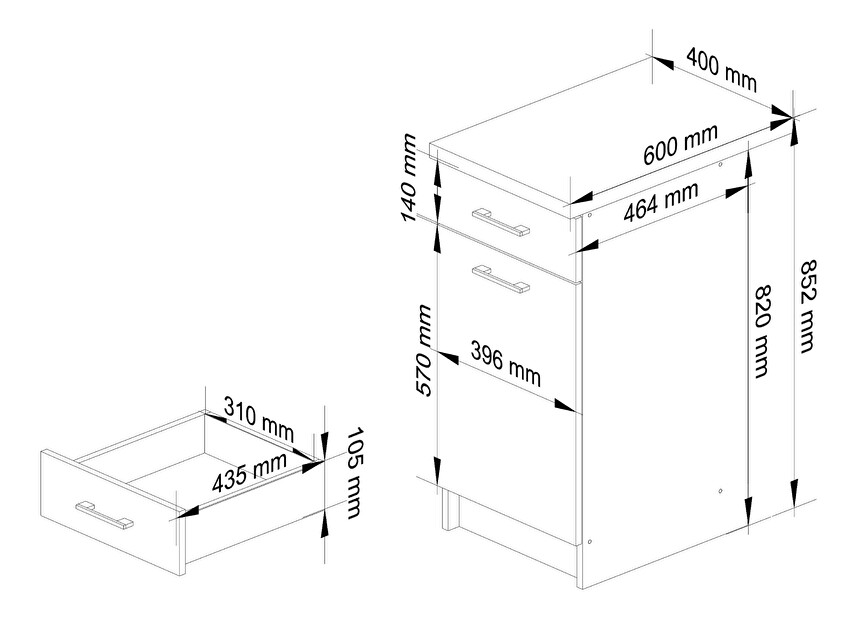 Dulap inferior de bucătărie Ozara SZ40 SZ1 (alb + beton)