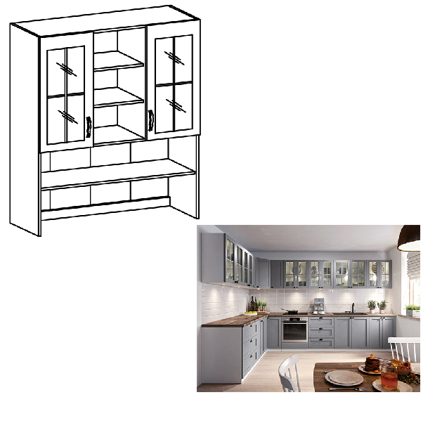 Suprastructură pentru dulapurile inferioare de bucătărie K120 Lanaya (alb + gri mat)