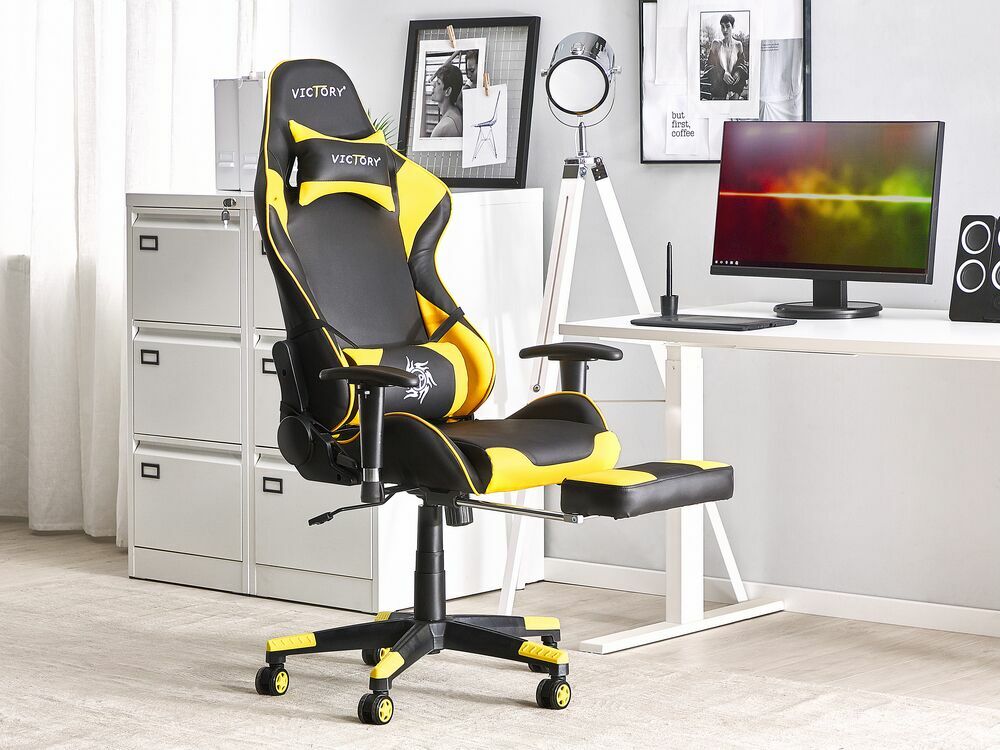 Scaun de birou VITTORE (piele artificială) (negru + galben)