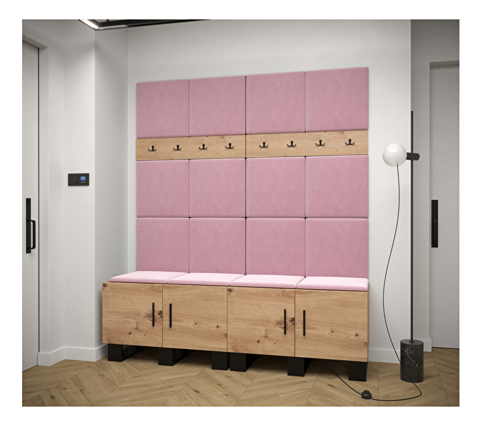 Set mobilier pentru hol Amanda 3 (Stejar artisan + roz)