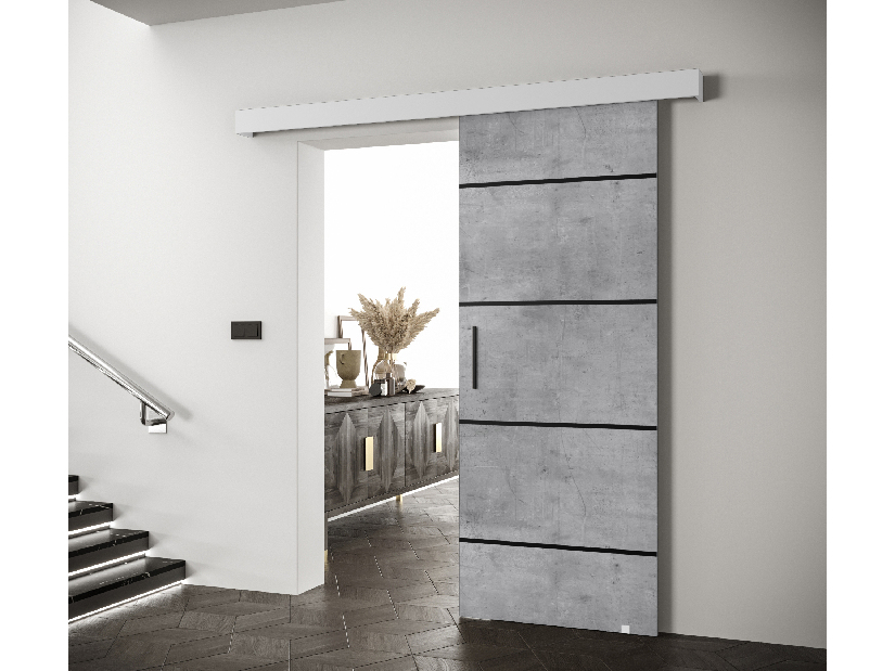Uși culisante 90 cm Sharlene IV (beton + alb mat + negru)