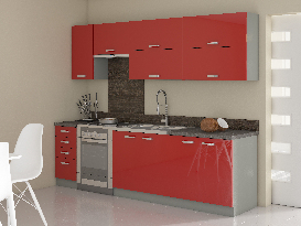 Bucătărie Roslyn 260 cm (gri + Roșu)