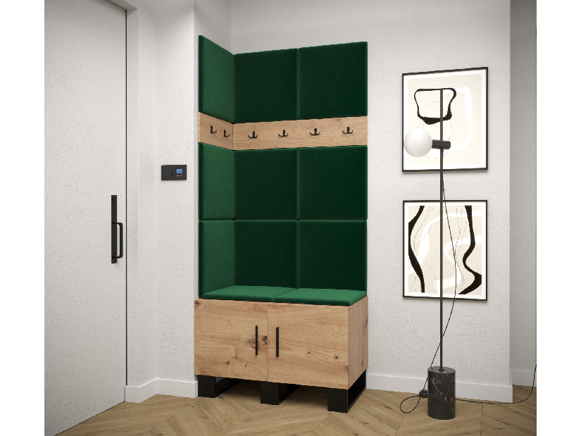 Set mobilier pentru hol Amanda 11 (Stejar artisan + verde)