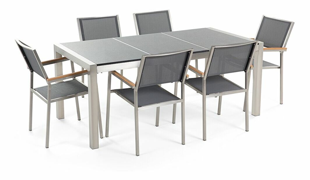 Set de masă pentru grădină Grosso (gri + maro închis) (scaune gri) (pentru 6 persoane) (granit)